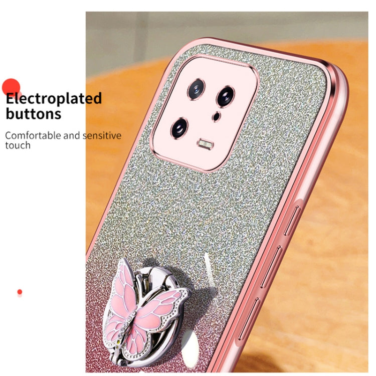 For Xiaomi 13 Plated Gradient Glitter Butterfly Holder TPU Phone Case