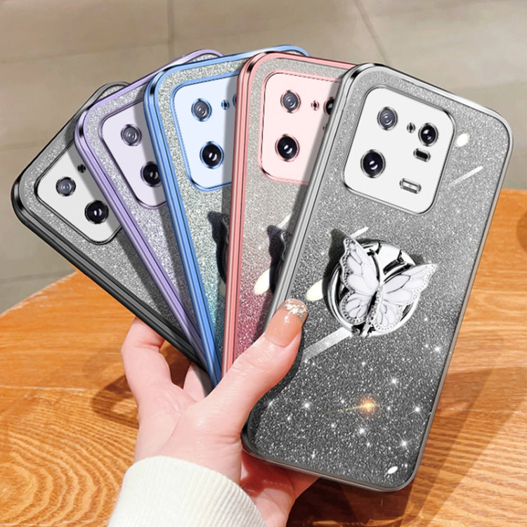 For Xiaomi 13 Pro Plated Gradient Glitter Butterfly Holder TPU Phone Case