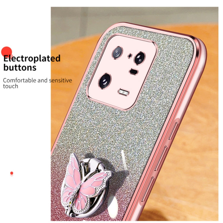 For Xiaomi 13 Pro Plated Gradient Glitter Butterfly Holder TPU Phone Case