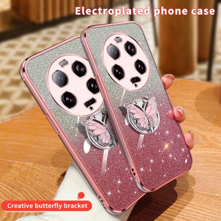 For Xiaomi 13 Ultra Plated Gradient Glitter Butterfly Holder TPU Phone Case