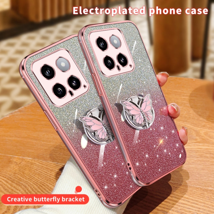 For Xiaomi 14 Plated Gradient Glitter Butterfly Holder TPU Phone Case
