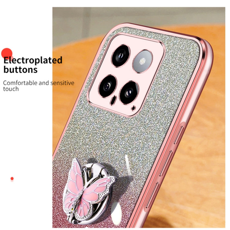 For Xiaomi 14 Plated Gradient Glitter Butterfly Holder TPU Phone Case