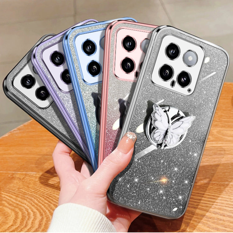 For Xiaomi 14 Plated Gradient Glitter Butterfly Holder TPU Phone Case
