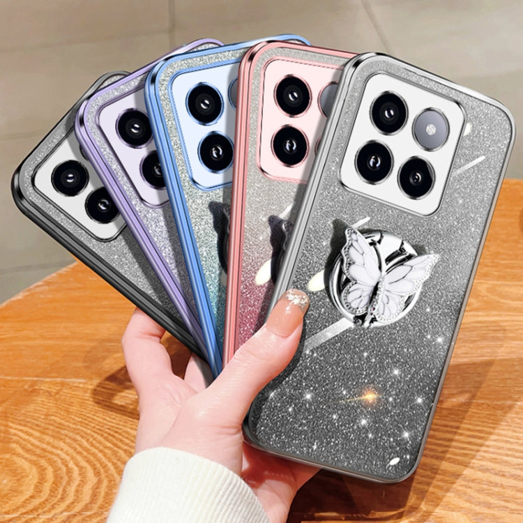 For Xiaomi 14 Pro Plated Gradient Glitter Butterfly Holder TPU Phone Case