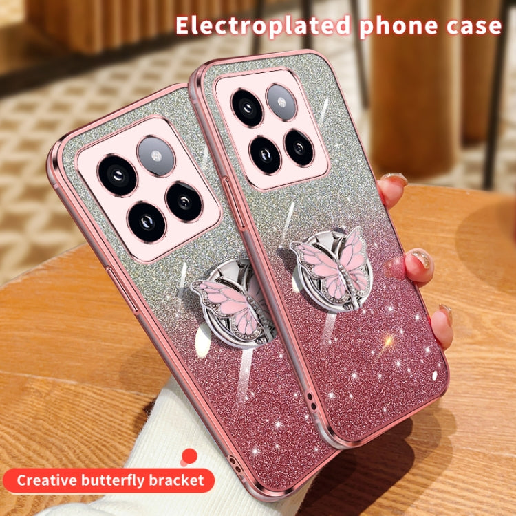 For Xiaomi 14 Pro Plated Gradient Glitter Butterfly Holder TPU Phone Case
