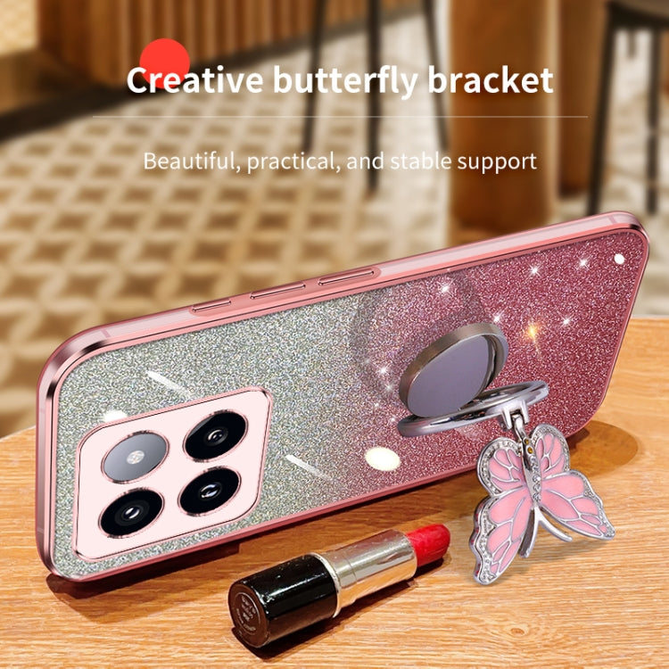 For Xiaomi 14 Pro Plated Gradient Glitter Butterfly Holder TPU Phone Case
