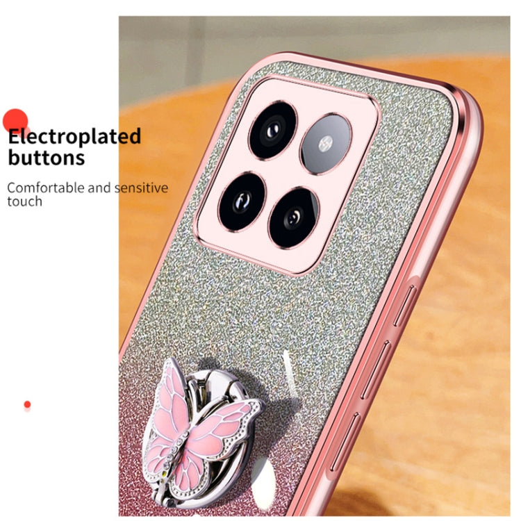 For Xiaomi 14 Pro Plated Gradient Glitter Butterfly Holder TPU Phone Case
