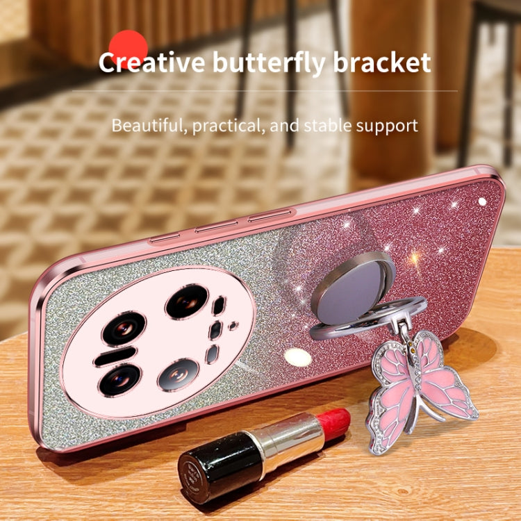 For Xiaomi 14 Ultra Plated Gradient Glitter Butterfly Holder TPU Phone Case
