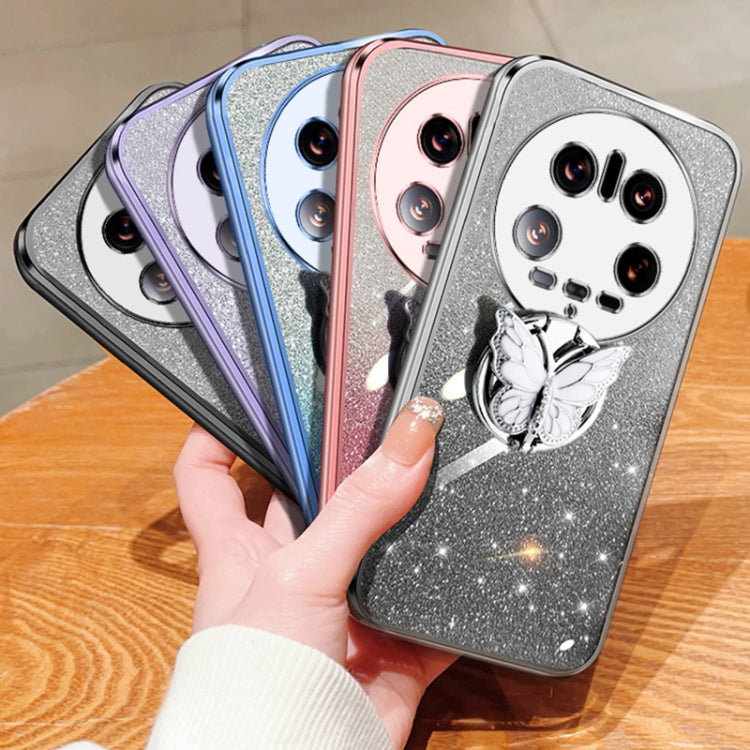 For Xiaomi 14 Ultra Plated Gradient Glitter Butterfly Holder TPU Phone Case