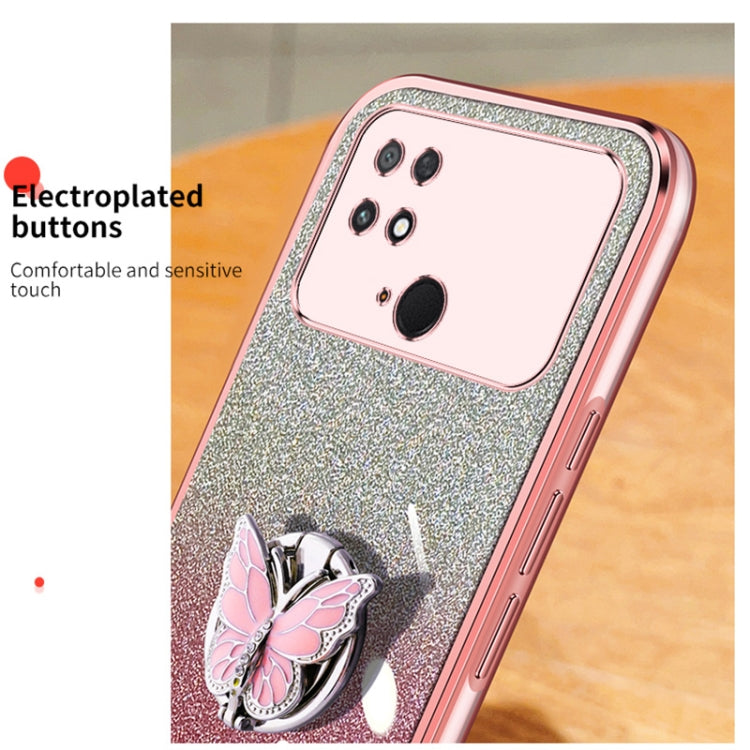 For Xiaomi Poco C40 Plated Gradient Glitter Butterfly Holder TPU Phone Case