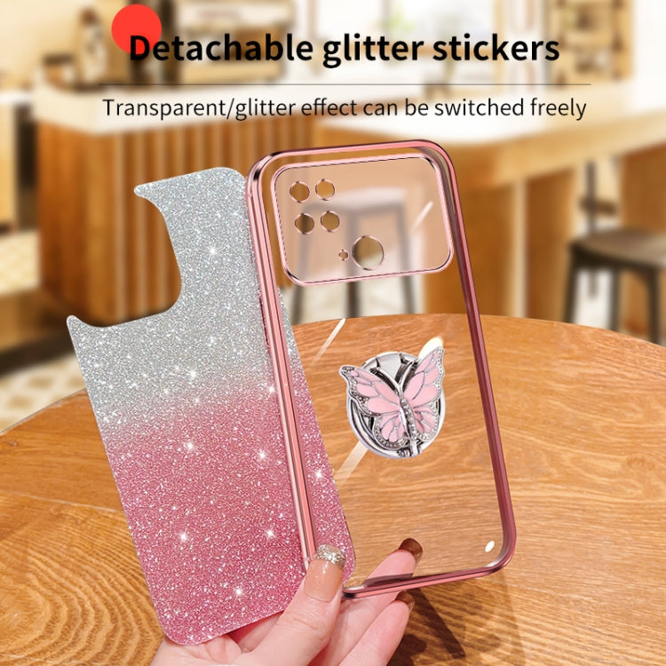 For Xiaomi Poco C40 Plated Gradient Glitter Butterfly Holder TPU Phone Case