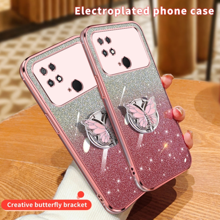 For Xiaomi Poco C40 Plated Gradient Glitter Butterfly Holder TPU Phone Case