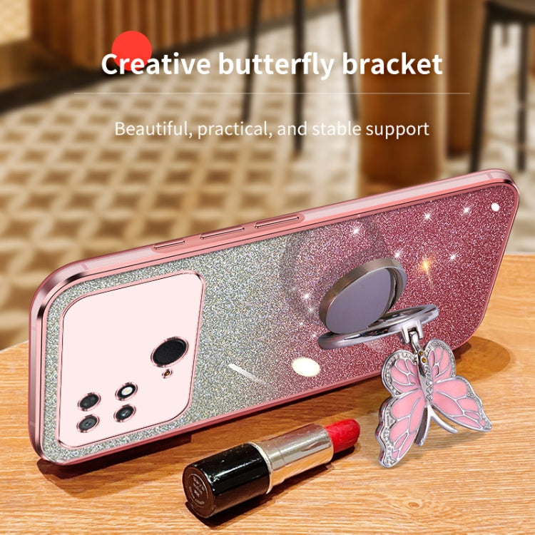 For Xiaomi Poco C40 Plated Gradient Glitter Butterfly Holder TPU Phone Case