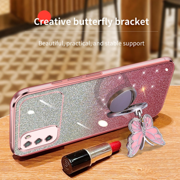 For Xiaomi Poco M3 Plated Gradient Glitter Butterfly Holder TPU Phone Case