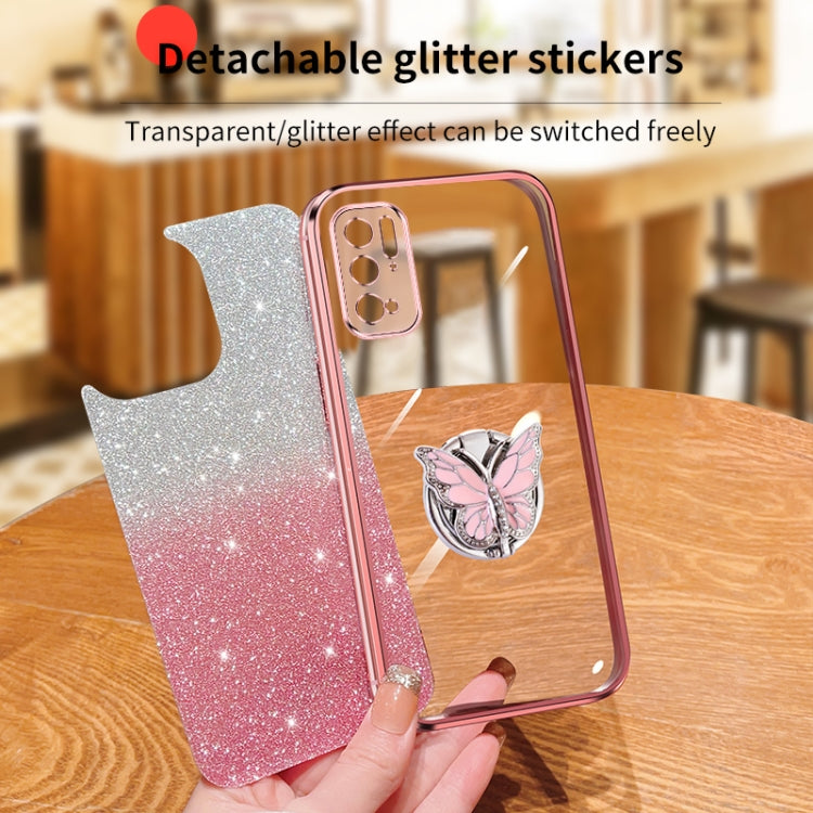 For Xiaomi Poco M3 Pro 5G Plated Gradient Glitter Butterfly Holder TPU Phone Case