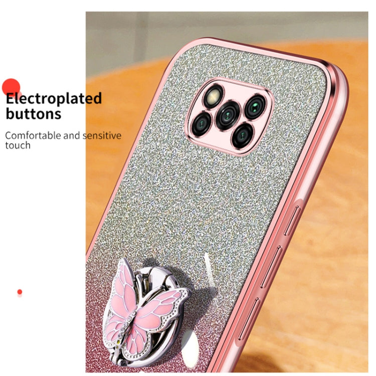 For Xiaomi Poco X3 Plated Gradient Glitter Butterfly Holder TPU Phone Case