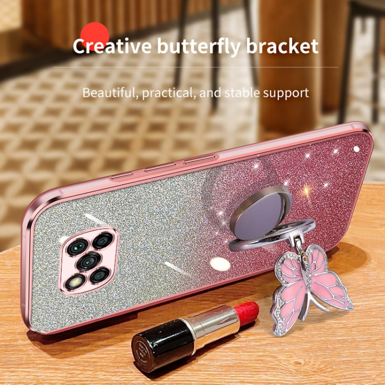 For Xiaomi Poco X3 Plated Gradient Glitter Butterfly Holder TPU Phone Case