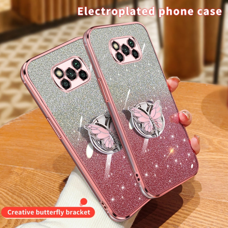 For Xiaomi Poco X3 Plated Gradient Glitter Butterfly Holder TPU Phone Case