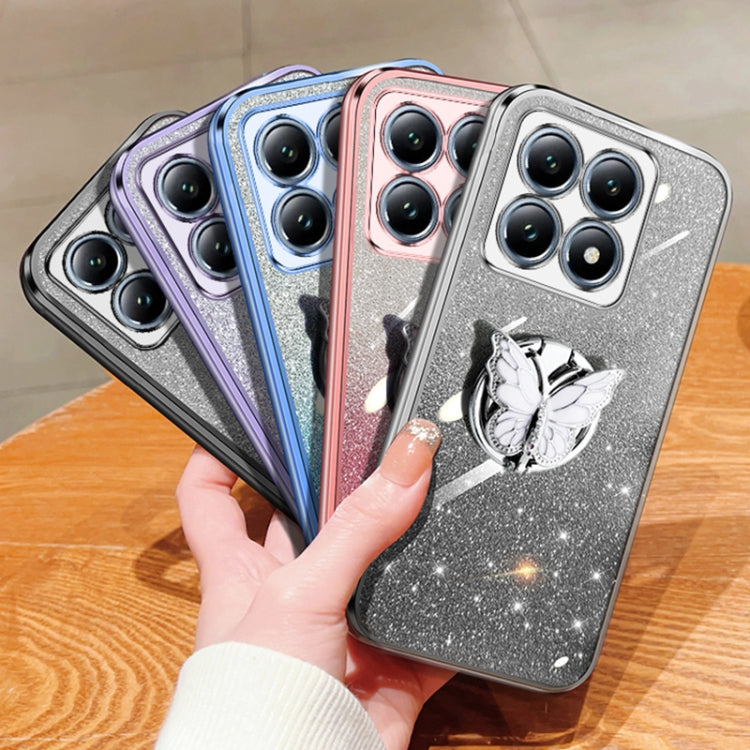 For Xiaomi 14T Pro Plated Gradient Glitter Butterfly Holder TPU Phone Case