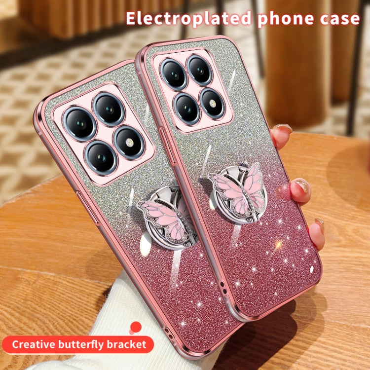 For Xiaomi 14T Pro Plated Gradient Glitter Butterfly Holder TPU Phone Case