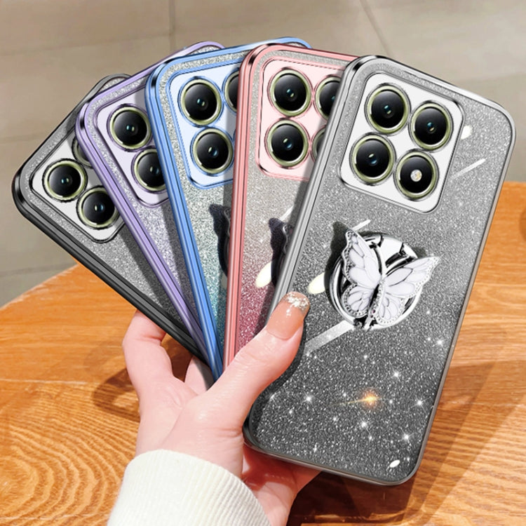 For Xiaomi 14T Plated Gradient Glitter Butterfly Holder TPU Phone Case