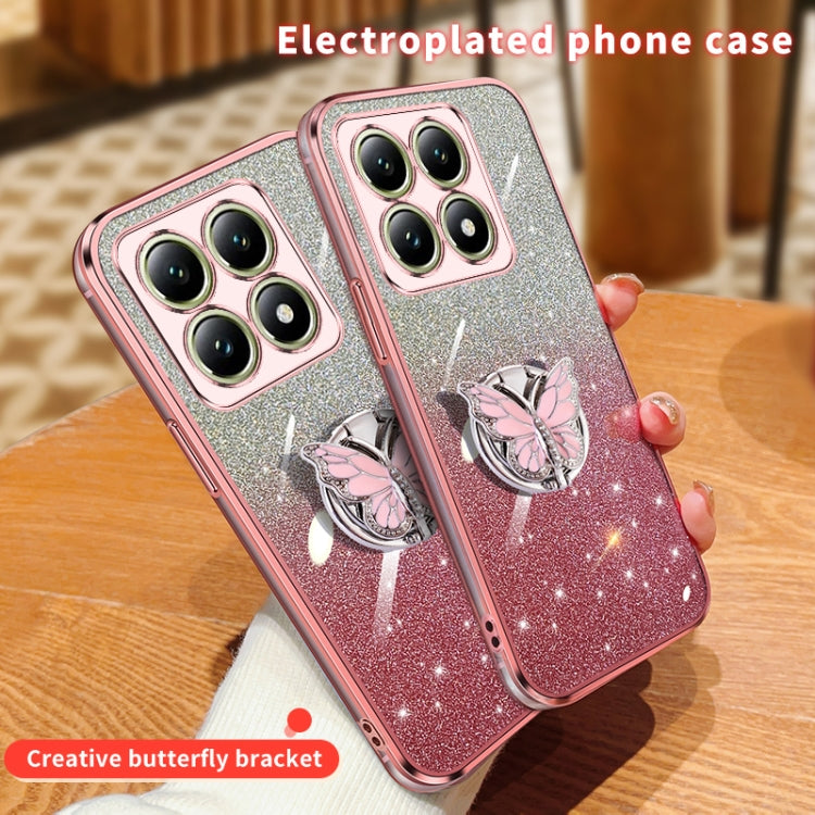 For Xiaomi 14T Plated Gradient Glitter Butterfly Holder TPU Phone Case