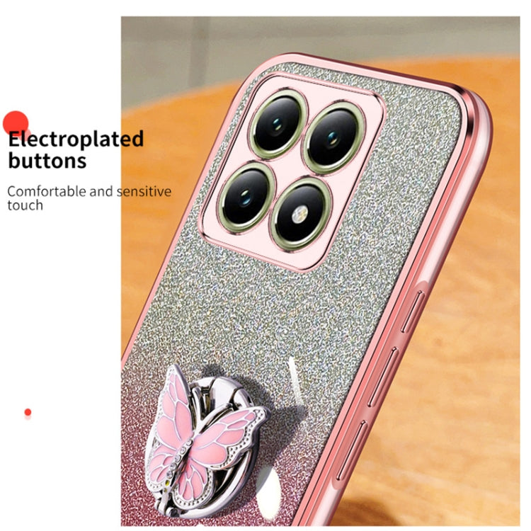 For Xiaomi 14T Plated Gradient Glitter Butterfly Holder TPU Phone Case