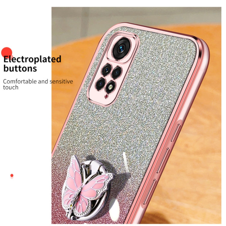 For Redmi Note 11S Plated Gradient Glitter Butterfly Holder TPU Phone Case