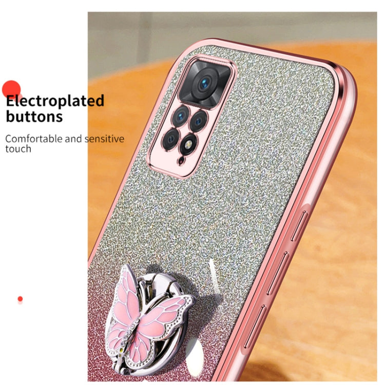 For Redmi Note 11 Pro 4G Plated Gradient Glitter Butterfly Holder TPU Phone Case