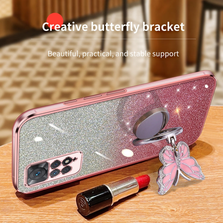 For Redmi Note 11 Pro 4G Plated Gradient Glitter Butterfly Holder TPU Phone Case