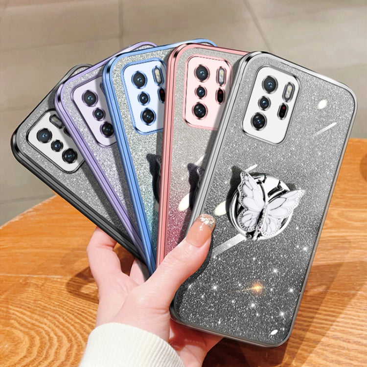 For Redmi Note 10 Pro 5G Plated Gradient Glitter Butterfly Holder TPU Phone Case