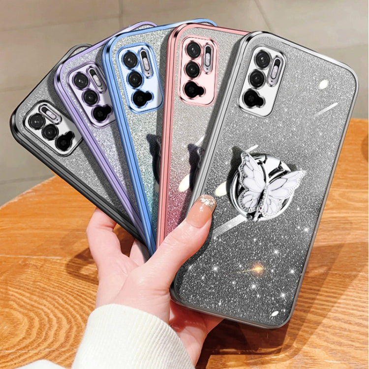 For Redmi Note 10 5G Plated Gradient Glitter Butterfly Holder TPU Phone Case