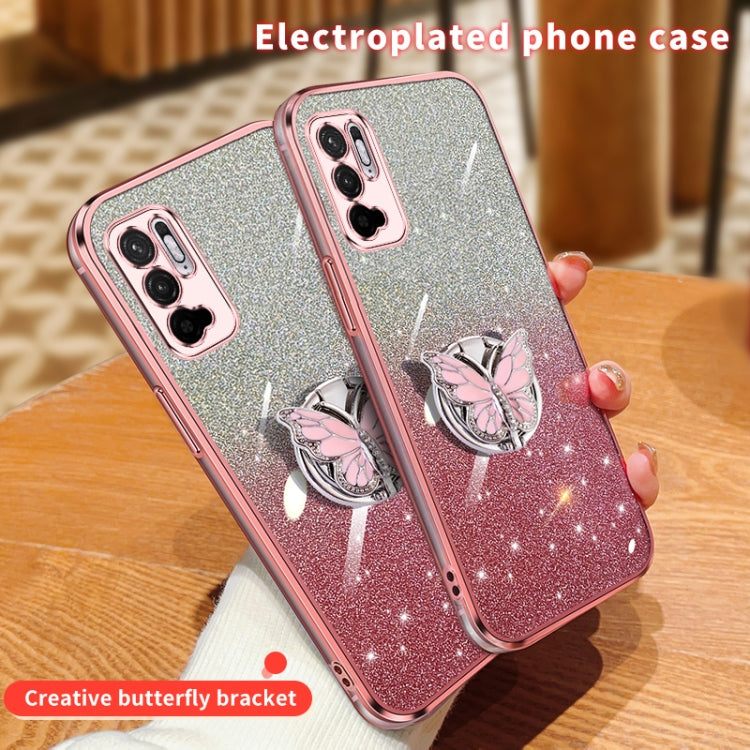 For Redmi Note 10 5G Plated Gradient Glitter Butterfly Holder TPU Phone Case