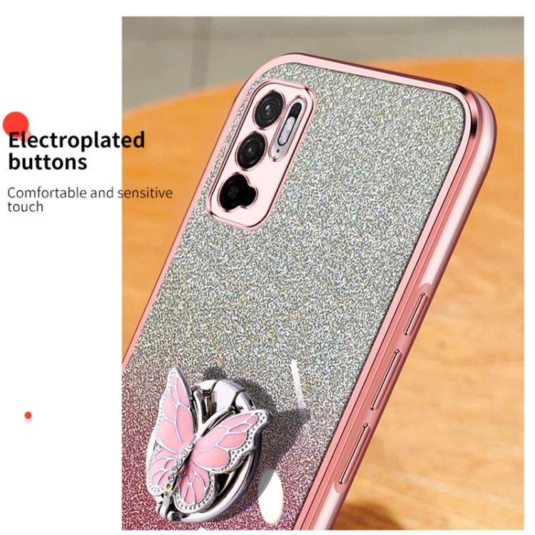 For Redmi Note 10 5G Plated Gradient Glitter Butterfly Holder TPU Phone Case
