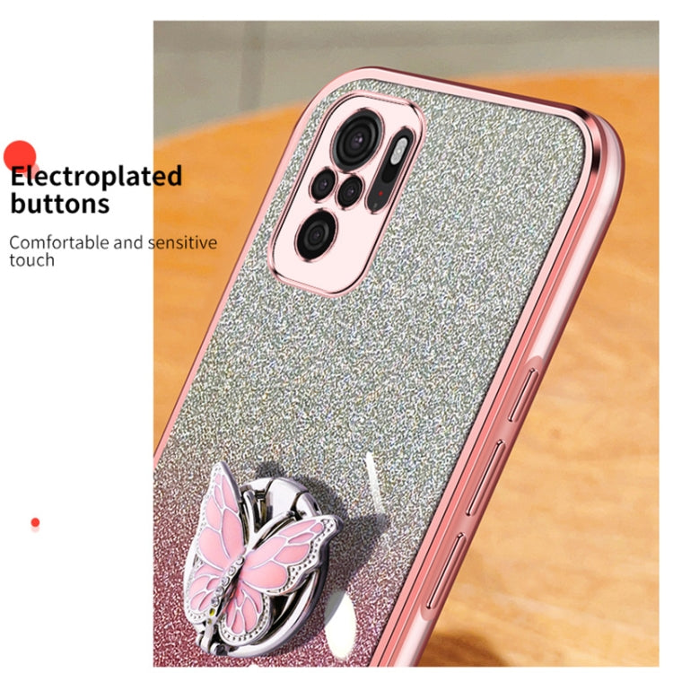 For Redmi Note 10 4G Plated Gradient Glitter Butterfly Holder TPU Phone Case