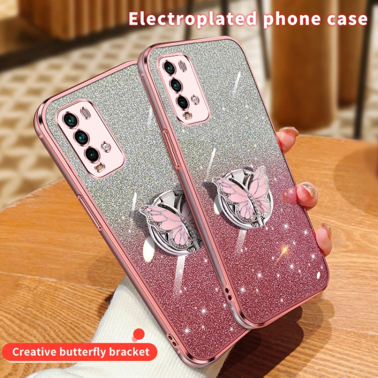 For Redmi Note 9 4G Plated Gradient Glitter Butterfly Holder TPU Phone Case