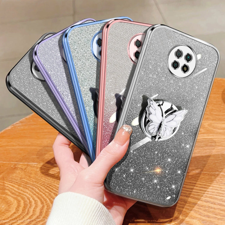 For Redmi Note 9 5G Plated Gradient Glitter Butterfly Holder TPU Phone Case