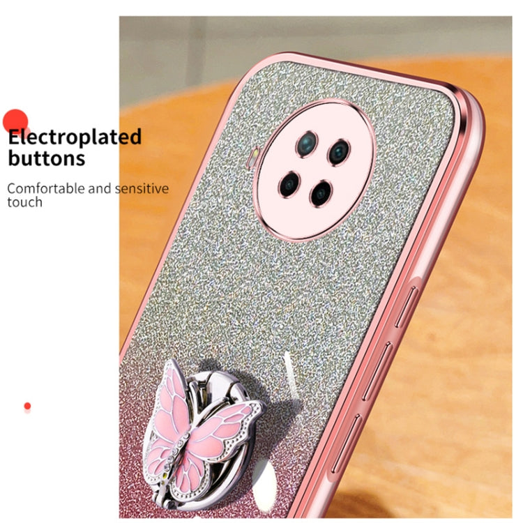 For Redmi Note 9 Pro 5G Plated Gradient Glitter Butterfly Holder TPU Phone Case