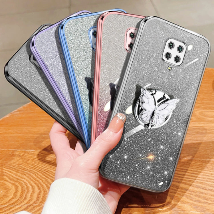 For Redmi Note 9S Plated Gradient Glitter Butterfly Holder TPU Phone Case