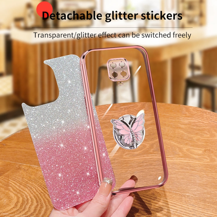 For Redmi Note 9S Plated Gradient Glitter Butterfly Holder TPU Phone Case