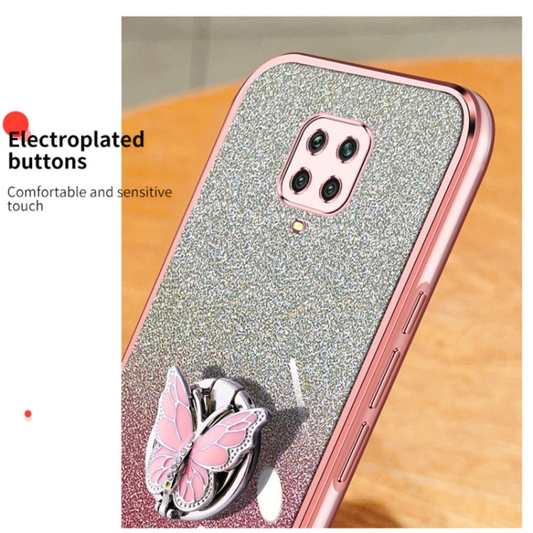 For Redmi Note 9S Plated Gradient Glitter Butterfly Holder TPU Phone Case