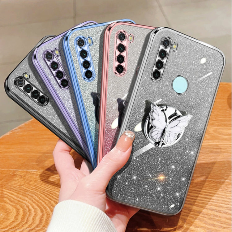 For Redmi Note 8 Plated Gradient Glitter Butterfly Holder TPU Phone Case