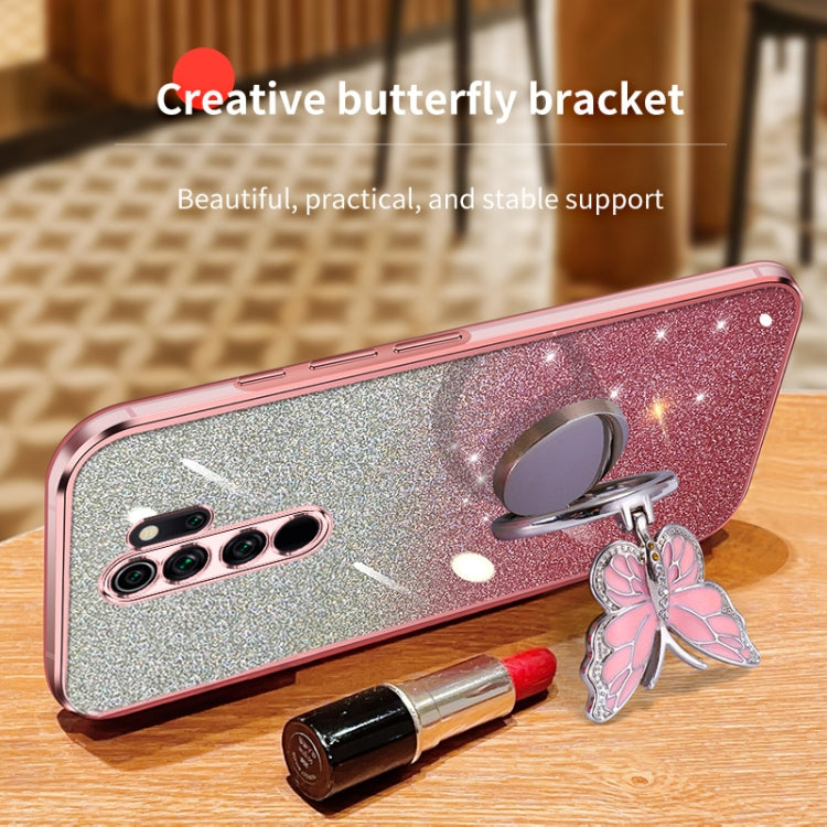 For Redmi Note 8 Pro Plated Gradient Glitter Butterfly Holder TPU Phone Case