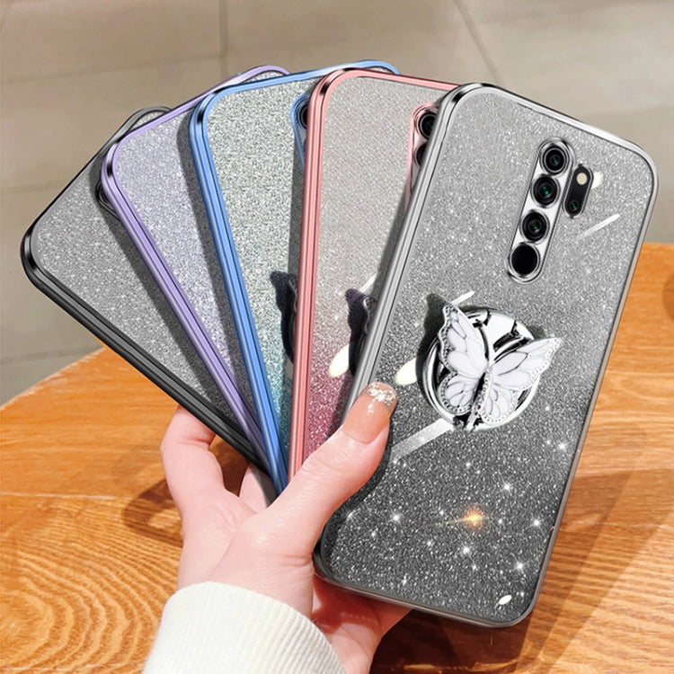 For Redmi Note 8 Pro Plated Gradient Glitter Butterfly Holder TPU Phone Case