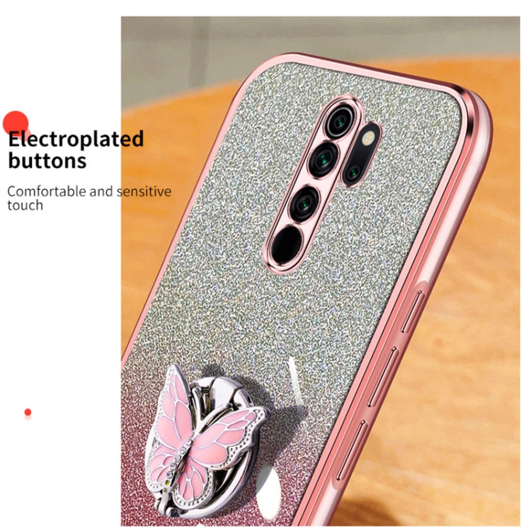 For Redmi Note 8 Pro Plated Gradient Glitter Butterfly Holder TPU Phone Case