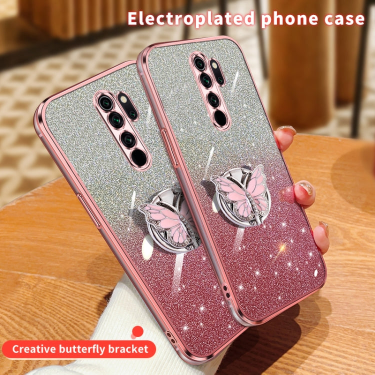 For Redmi Note 8 Pro Plated Gradient Glitter Butterfly Holder TPU Phone Case