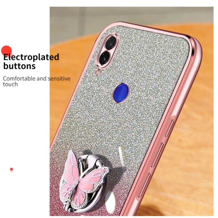 For Redmi Note 7 Plated Gradient Glitter Butterfly Holder TPU Phone Case