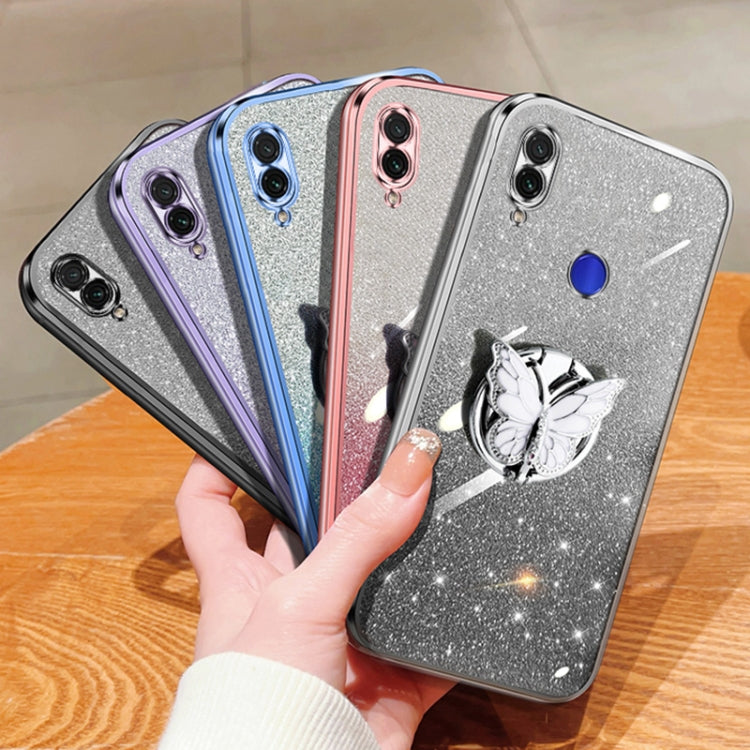 For Redmi Note 7 Plated Gradient Glitter Butterfly Holder TPU Phone Case