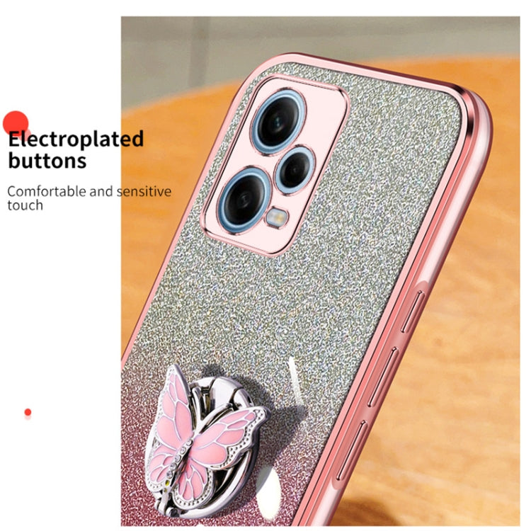 For Redmi Note 12 Pro 5G Global Plated Gradient Glitter Butterfly Holder TPU Phone Case