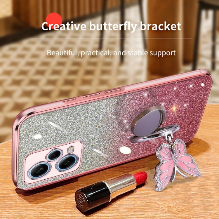 For Redmi Note 12 Pro 5G Global Plated Gradient Glitter Butterfly Holder TPU Phone Case